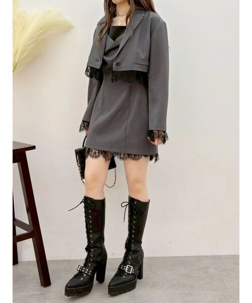 EVRIS（エヴリス）の「レースコンビジャケット【セットアップ着用可能】（テーラードジャケット・レディース・ブラウン/ブラック/グレー・FREE）」の21枚目の写真