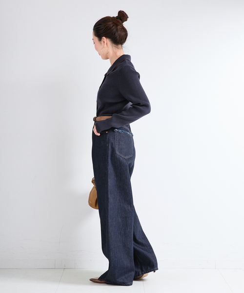 B.C STOCK(ベーセーストック)の「ウォッシャブル / DU JOUR / デュ ジュール TUCK BARREL JEAN(デニムパンツ・レディース・ブラウン/ネイビー/ブルー・36/38)」の11枚目の写真