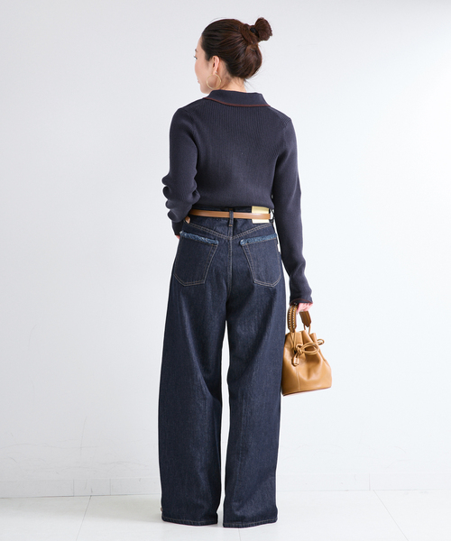 B.C STOCK(ベーセーストック)の「ウォッシャブル / DU JOUR / デュ ジュール TUCK BARREL JEAN(デニムパンツ・レディース・ブラウン/ネイビー/ブルー・36/38)」の12枚目の写真