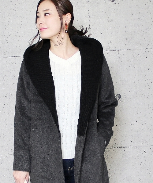 reca(レカ)の「ニットフードコート(ダウンジャケット/コート・レディース・キャメル/グレー系その他/杢グレー・M)」の2枚目の写真