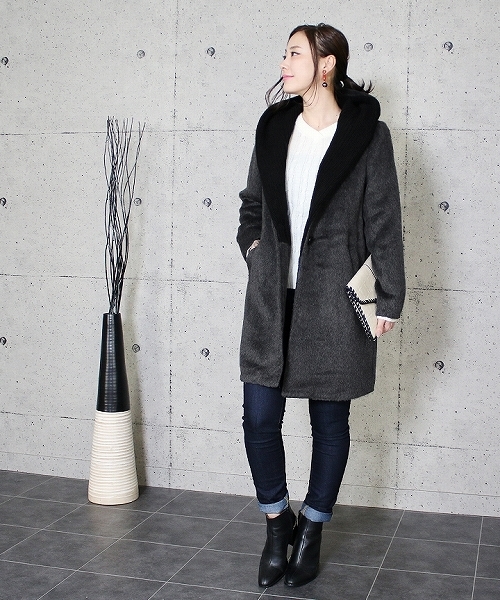 reca(レカ)の「ニットフードコート(ダウンジャケット/コート・レディース・キャメル/グレー系その他/杢グレー・M)」の15枚目の写真