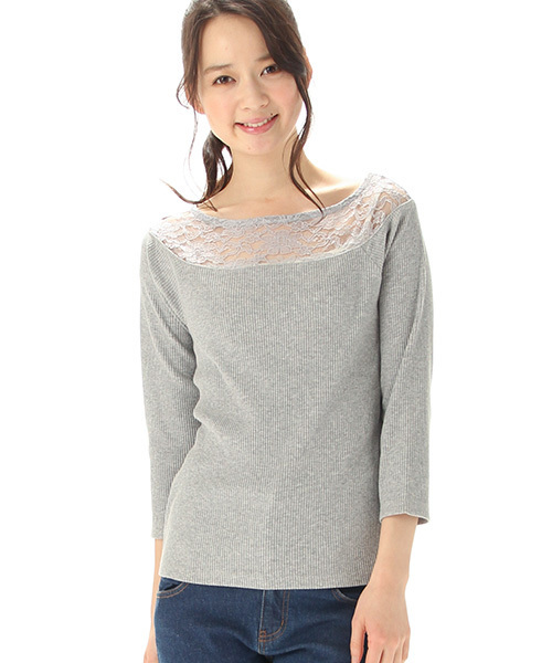 Honeys(ハニーズ)の「レース切替プルオーバー(Tシャツ/カットソー・レディース・ピンク/ブラック/ホワイト×ブラック/オフホワイト/杢グレー・M/L)」の4枚目の写真