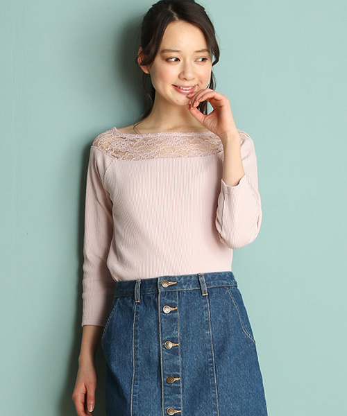 Honeys(ハニーズ)の「レース切替プルオーバー(Tシャツ/カットソー・レディース・ピンク/ブラック/ホワイト×ブラック/オフホワイト/杢グレー・M/L)」の5枚目の写真