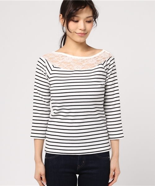 Honeys(ハニーズ)の「レース切替プルオーバー(Tシャツ/カットソー・レディース・ピンク/ブラック/ホワイト×ブラック/オフホワイト/杢グレー・M/L)」の8枚目の写真