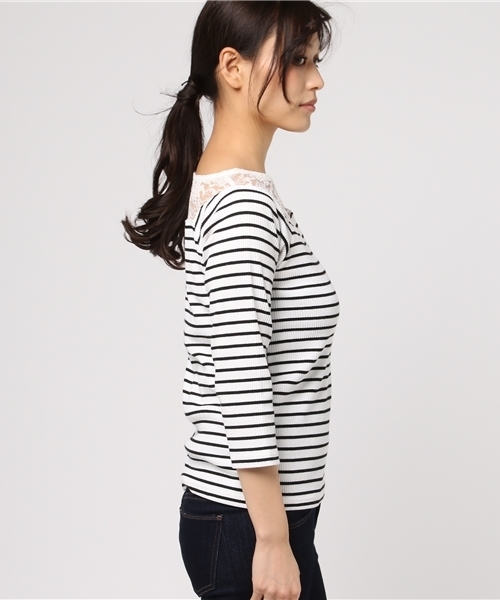 Honeys(ハニーズ)の「レース切替プルオーバー(Tシャツ/カットソー・レディース・ピンク/ブラック/ホワイト×ブラック/オフホワイト/杢グレー・M/L)」の9枚目の写真