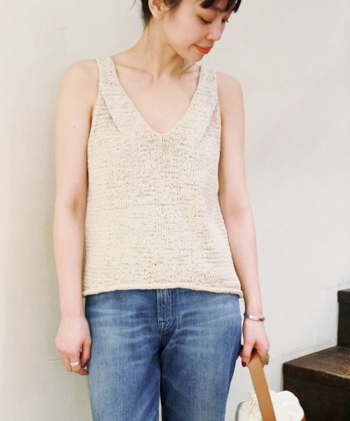 plage（プラージュ）の「綿麻テープヤーン キャミソール◆（ニット/セーター・レディース・ネイビー/イエロー/ナチュラル・FREE）」の2枚目の写真