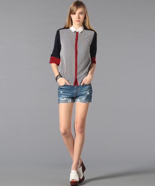 GUILD PRIME(ギルドプライム)の「★WEB限定★【GUILD PRIME】WOMENS ハーフスリーブカラーブロッキングシャツ(シャツ/ブラウス・レディース・ネイビー・34/36)」の5枚目の写真
