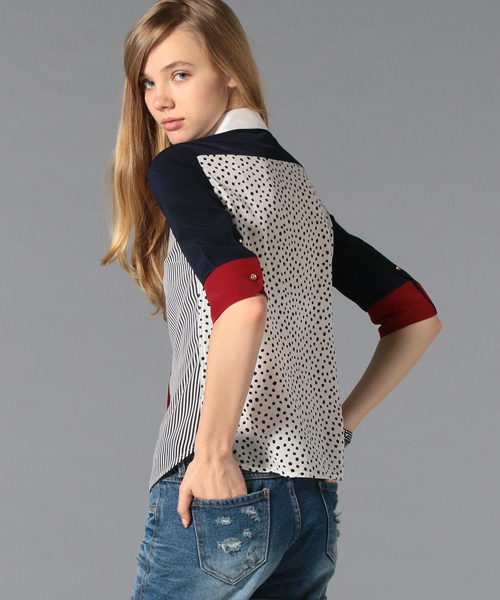 GUILD PRIME(ギルドプライム)の「★WEB限定★【GUILD PRIME】WOMENS ハーフスリーブカラーブロッキングシャツ(シャツ/ブラウス・レディース・ネイビー・34/36)」の3枚目の写真
