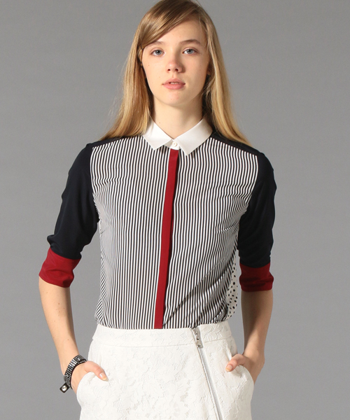 GUILD PRIME(ギルドプライム)の「★WEB限定★【GUILD PRIME】WOMENS ハーフスリーブカラーブロッキングシャツ(シャツ/ブラウス・レディース・ネイビー・34/36)」の4枚目の写真