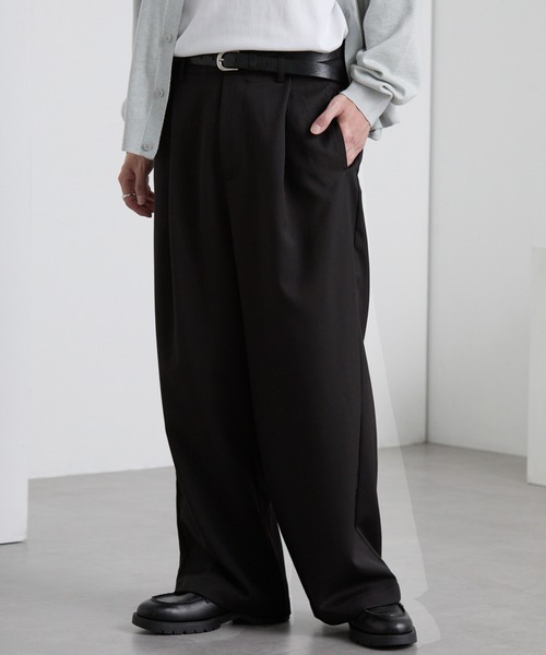 TRストレッチ タックワイドスラックスパンツ MONO-MART│MONO-MART