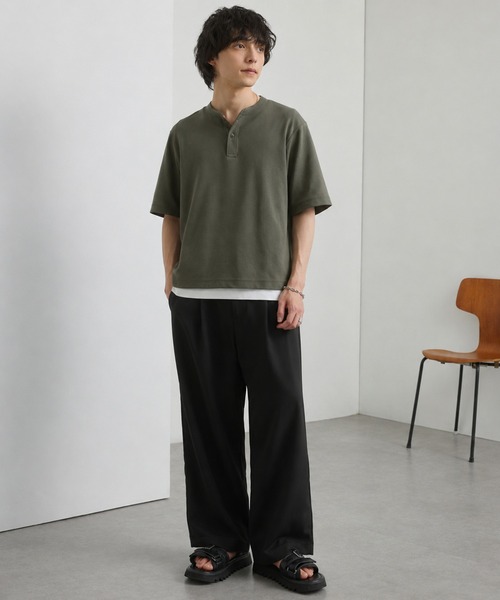 TRストレッチ タックワイドスラックスパンツ MONO-MART│MONO-MART