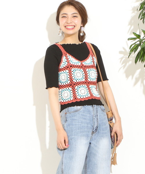 natural couture(ナチュラルクチュール)の「スクエアクロシェビスチェ(ニット/セーター・レディース・グリーン系その他/ブルー系その他/オレンジ系その他・FREE)」の8枚目の写真