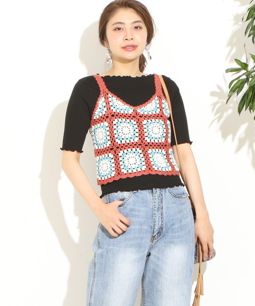 natural couture(ナチュラルクチュール)の「スクエアクロシェビスチェ(ニット/セーター・レディース・グリーン系その他/ブルー系その他/オレンジ系その他・FREE)」の9枚目の写真