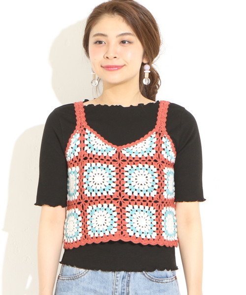 natural couture(ナチュラルクチュール)の「スクエアクロシェビスチェ(ニット/セーター・レディース・グリーン系その他/ブルー系その他/オレンジ系その他・FREE)」の10枚目の写真