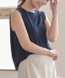 KOBE LETTUCE | [Vネック/Uネック]2type！タックデザインボックスタンクトップ/ノースリーブ/カットソー/レディーストップス[C2322]神戸レタス(タンクトップ)