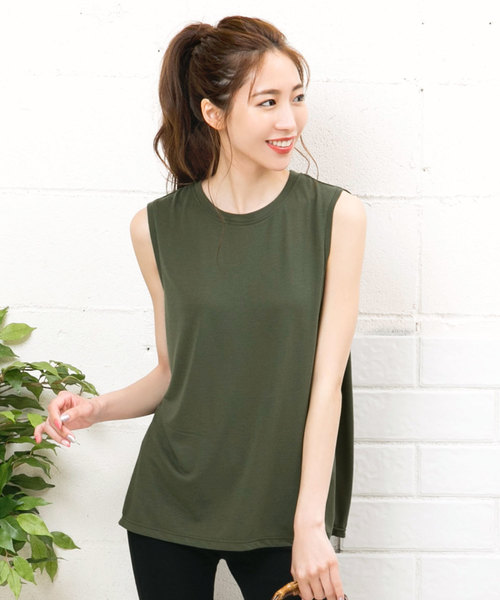 KOBE LETTUCE（コウベレタス）の「2typeノースリーブカットソー（タンクトップ・レディース・オフホワイト/ベージュ/ブラック/ネイビー/レッド/サックスブルー/カーキ/ブルー系その他/パープル系その他2/その他2/ブラック系その他/ベージュ系その他/グレー系その他/その他1/ホワイト系その他/グレー系その他2/パープル系その他/ベージュ系その他2/グリーン系その他/グリーン系その他2/ベージュ系その他3/グリーン系その他3/ピンク系その他2/ピンク系その他/レッド系その他/ブルー系その他2/ブラウン/ブラウン系その他/ホワイト系その他2/ホワイト系その他3/オレンジ系その他/オレンジ/マスタード/イエロー系その他/グリーン系その他4/グリーン系その他5/ブルー系その他3/ブルー/パープル系その他3/パープル/ベージュ系その他5/ベージュ系その他4/ブルー系/ブルー系1/グリーン系/グリーン系1・M/FREE/XL/L）」の20枚目の写真