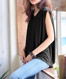 KOBE LETTUCE | [Vネック/Uネック]2type！タックデザインボックスタンクトップ/ノースリーブ/カットソー/レディーストップス[C2322]神戸レタス(タンクトップ)