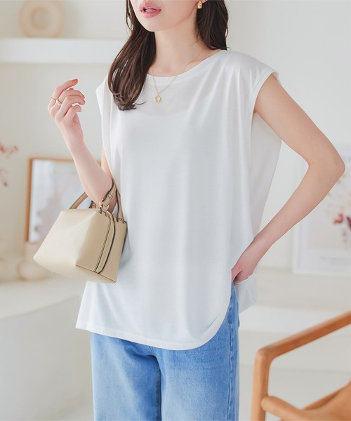 KOBE LETTUCE（コウベレタス）の「2typeノースリーブカットソー（タンクトップ・レディース・オフホワイト/ベージュ/ブラック/ネイビー/レッド/サックスブルー/カーキ/ブルー系その他/パープル系その他2/その他2/ブラック系その他/ベージュ系その他/グレー系その他/その他1/ホワイト系その他/グレー系その他2/パープル系その他/ベージュ系その他2/グリーン系その他/グリーン系その他2/ベージュ系その他3/グリーン系その他3/ピンク系その他2/ピンク系その他/レッド系その他/ブルー系その他2/ブラウン/ブラウン系その他/ホワイト系その他2/ホワイト系その他3/オレンジ系その他/オレンジ/マスタード/イエロー系その他/グリーン系その他4/グリーン系その他5/ブルー系その他3/ブルー/パープル系その他3/パープル/ベージュ系その他5/ベージュ系その他4/ブルー系/ブルー系1/グリーン系/グリーン系1・M/FREE/XL/L）」の2枚目の写真