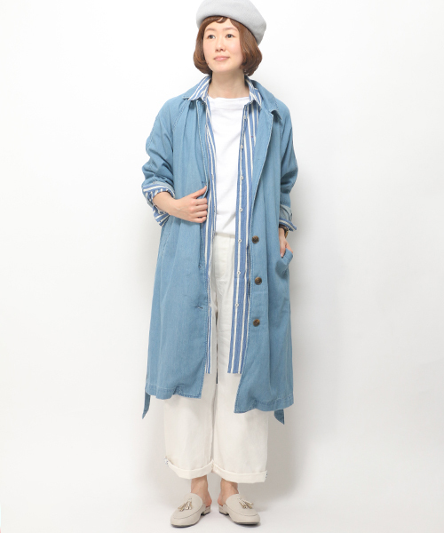 LBC（エルビーシー）の「デニムショップコート（トレンチコート・レディース・ブルー/ネイビー/ライトブルー・LARGE/MEDIUM/L/M）」の3枚目の写真