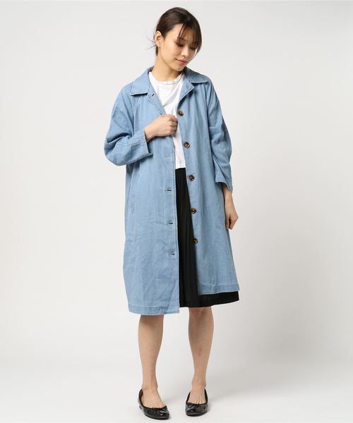 LBC（エルビーシー）の「デニムショップコート（トレンチコート・レディース・ブルー/ネイビー/ライトブルー・LARGE/MEDIUM/L/M）」の2枚目の写真