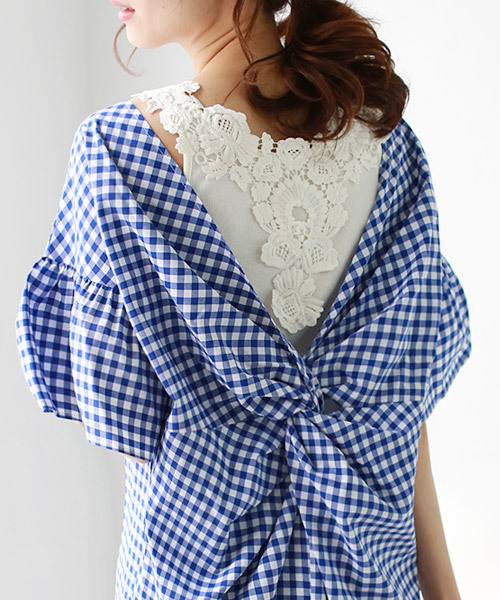 REAL CUBE（リアルキューブ）の「REAL CUBE 前後2WAYギンガムチェックワンピース（ワンピース・レディース・ブラック/ネイビー/ブルー・M/L）」の6枚目の写真