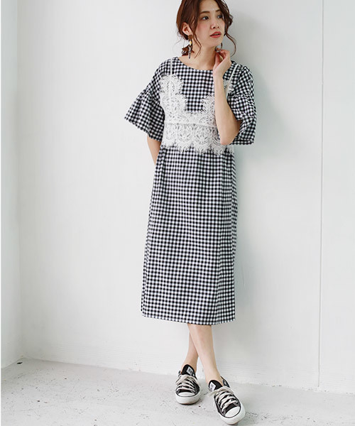 REAL CUBE（リアルキューブ）の「REAL CUBE 前後2WAYギンガムチェックワンピース（ワンピース・レディース・ブラック/ネイビー/ブルー・M/L）」の4枚目の写真