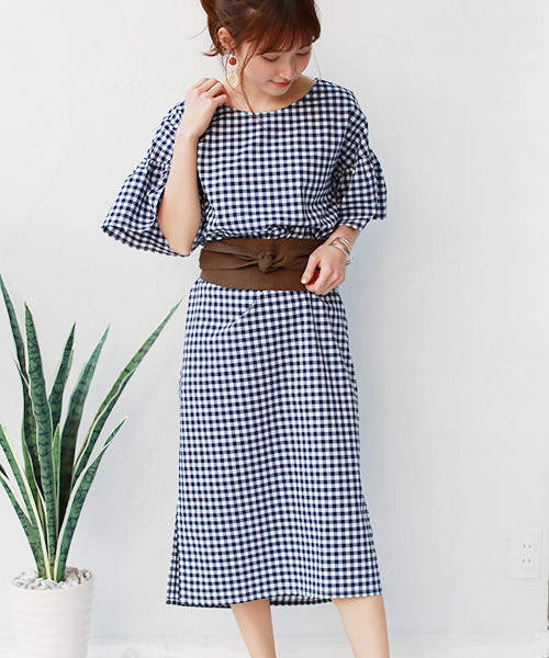 REAL CUBE（リアルキューブ）の「REAL CUBE 前後2WAYギンガムチェックワンピース（ワンピース・レディース・ブラック/ネイビー/ブルー・M/L）」の5枚目の写真