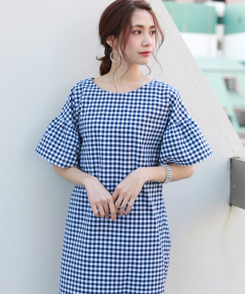 REAL CUBE（リアルキューブ）の「REAL CUBE 前後2WAYギンガムチェックワンピース（ワンピース・レディース・ブラック/ネイビー/ブルー・M/L）」の7枚目の写真