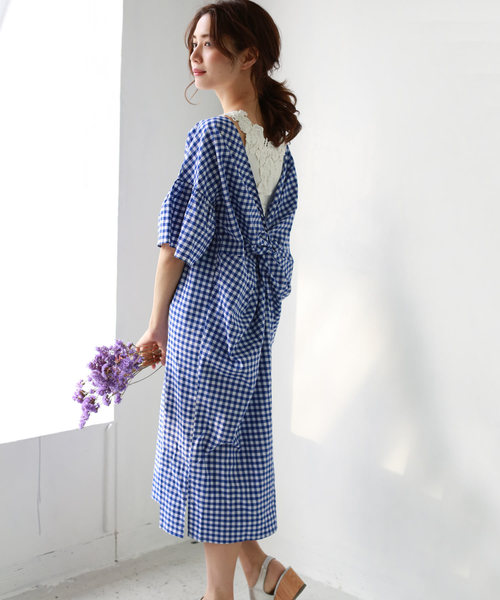 REAL CUBE（リアルキューブ）の「REAL CUBE 前後2WAYギンガムチェックワンピース（ワンピース・レディース・ブラック/ネイビー/ブルー・M/L）」の8枚目の写真