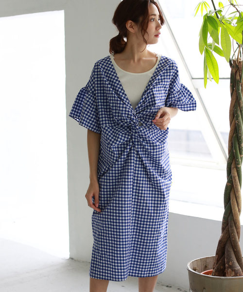 REAL CUBE（リアルキューブ）の「REAL CUBE 前後2WAYギンガムチェックワンピース（ワンピース・レディース・ブラック/ネイビー/ブルー・M/L）」の9枚目の写真