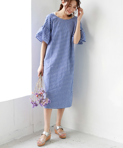 REAL CUBE（リアルキューブ）の「REAL CUBE 前後2WAYギンガムチェックワンピース（ワンピース・レディース・ブラック/ネイビー/ブルー・M/L）」の10枚目の写真