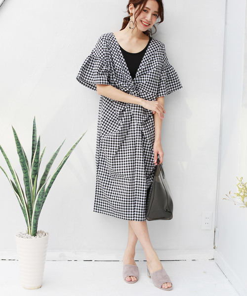 REAL CUBE（リアルキューブ）の「REAL CUBE 前後2WAYギンガムチェックワンピース（ワンピース・レディース・ブラック/ネイビー/ブルー・M/L）」の11枚目の写真