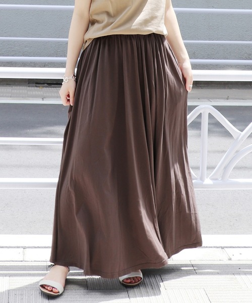 JOURNAL STANDARD（ジャーナルスタンダード）の「《WEB限定》JS+eピマジャージーギャザーマキシスカート◆（スカート・レディース・ブラック/ブラウン/カーキ・FREE）」の2枚目の写真