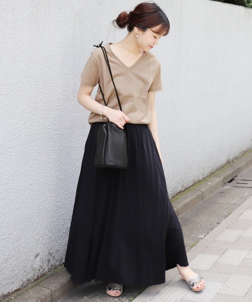 JOURNAL STANDARD（ジャーナルスタンダード）の「《WEB限定》JS+eピマジャージーギャザーマキシスカート◆（スカート・レディース・ブラック/ブラウン/カーキ・FREE）」の5枚目の写真