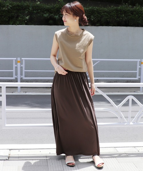 JOURNAL STANDARD（ジャーナルスタンダード）の「《WEB限定》JS+eピマジャージーギャザーマキシスカート◆（スカート・レディース・ブラック/ブラウン/カーキ・FREE）」の12枚目の写真
