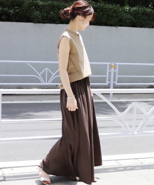 JOURNAL STANDARD（ジャーナルスタンダード）の「《WEB限定》JS+eピマジャージーギャザーマキシスカート◆（スカート・レディース・ブラック/ブラウン/カーキ・FREE）」の13枚目の写真