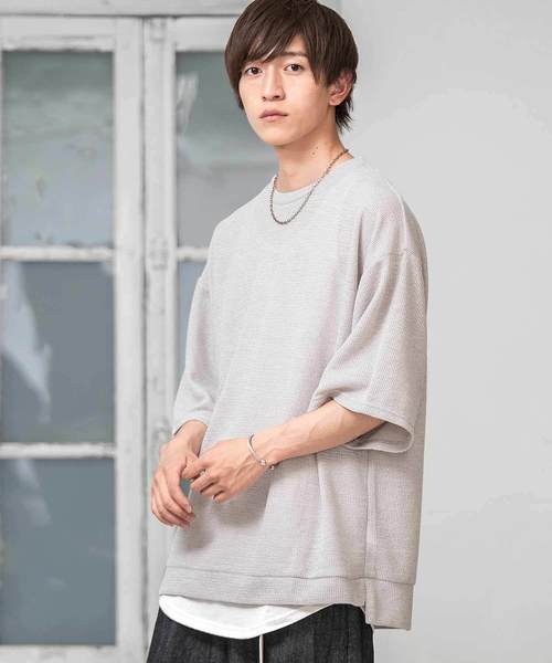 MinoriTY(マイノリティ)の「ビッグシルエット Tシャツ ワッフル素材 5分袖オーバーサイズT(Tシャツ/カットソー・メンズ・ホワイト/ホワイト×イエロー/ミント/グレー系その他/ピンク/ブルー/ブラック系その他2/ホワイト系その他/ブラック×レッド/グレー/ワイン/パープル/ブラック/ライトグリーン/テラコッタ/ブラック系その他/ホワイト系その他2・M/L)」の10枚目の写真