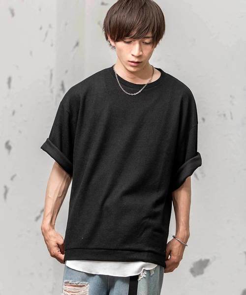 MinoriTY(マイノリティ)の「ビッグシルエット Tシャツ ワッフル素材 5分袖オーバーサイズT(Tシャツ/カットソー・メンズ・ホワイト/ホワイト×イエロー/ミント/グレー系その他/ピンク/ブルー/ブラック系その他2/ホワイト系その他/ブラック×レッド/グレー/ワイン/パープル/ブラック/ライトグリーン/テラコッタ/ブラック系その他/ホワイト系その他2・M/L)」の8枚目の写真