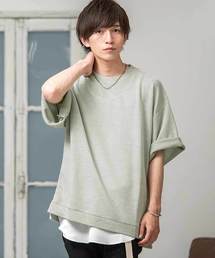 ビッグシルエット Tシャツ ワッフル素材 5分袖オーバーサイズT
