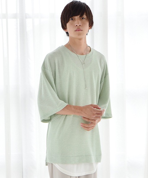 MinoriTY(マイノリティ)の「ビッグシルエット Tシャツ ワッフル素材 5分袖オーバーサイズT(Tシャツ/カットソー・メンズ・ホワイト/ホワイト×イエロー/ミント/グレー系その他/ピンク/ブルー/ブラック系その他2/ホワイト系その他/ブラック×レッド/グレー/ワイン/パープル/ブラック/ライトグリーン/テラコッタ/ブラック系その他/ホワイト系その他2・M/L)」の12枚目の写真