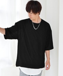 ビッグシルエット Tシャツ ワッフル素材 5分袖オーバーサイズT