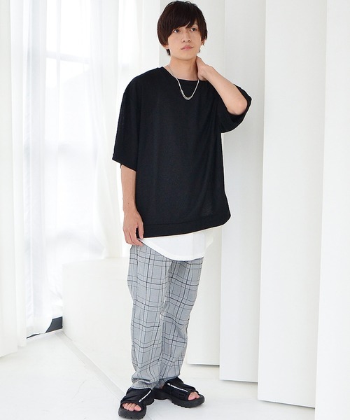 MinoriTY(マイノリティ)の「ビッグシルエット Tシャツ ワッフル素材 5分袖オーバーサイズT(Tシャツ/カットソー・メンズ・ホワイト/ホワイト×イエロー/ミント/グレー系その他/ピンク/ブルー/ブラック系その他2/ホワイト系その他/ブラック×レッド/グレー/ワイン/パープル/ブラック/ライトグリーン/テラコッタ/ブラック系その他/ホワイト系その他2・M/L)」の21枚目の写真