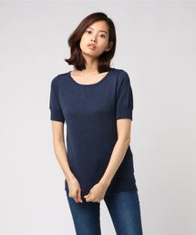 THREE DOTS コットンメランジニット ボートネックトップ