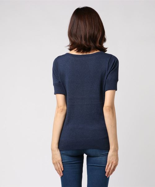 three dots(スリードッツ)の「THREE DOTS コットンメランジニット ボートネックトップ(ニット/セーター・レディース・ピンク系その他/ネイビー・M)」の4枚目の写真