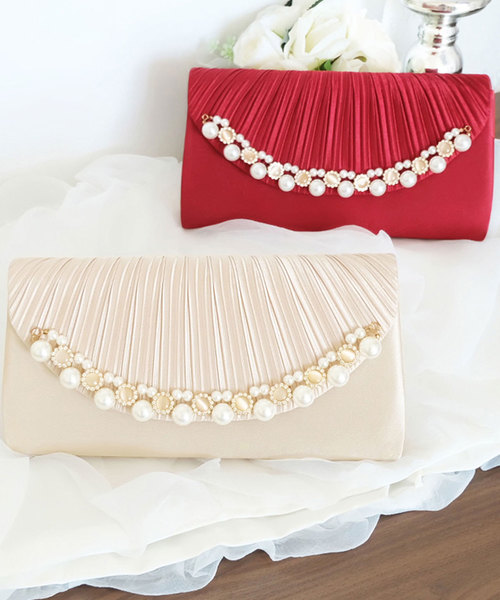 DRESS STAR(ドレス スター)の「パールビジューラディアルサテンプリーツクラッチバッグ(クラッチバッグ・レディース・ネイビー/シルバー/ワインレッド/ナチュラル・フリー)」の7枚目の写真