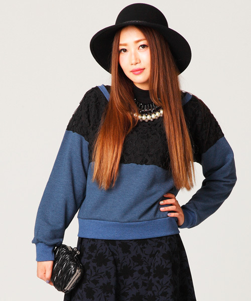 ROSE BUD（ローズバッド）の「【Lips掲載】LCTT-13239 3D LACE BLOCKING P/O（Tシャツ/カットソー・レディース・ネイビー/イエロー/ブラック・ONE SIZE）」の2枚目の写真