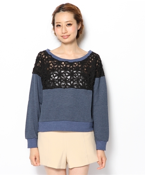 ROSE BUD（ローズバッド）の「【Lips掲載】LCTT-13239 3D LACE BLOCKING P/O（Tシャツ/カットソー・レディース・ネイビー/イエロー/ブラック・ONE SIZE）」の4枚目の写真