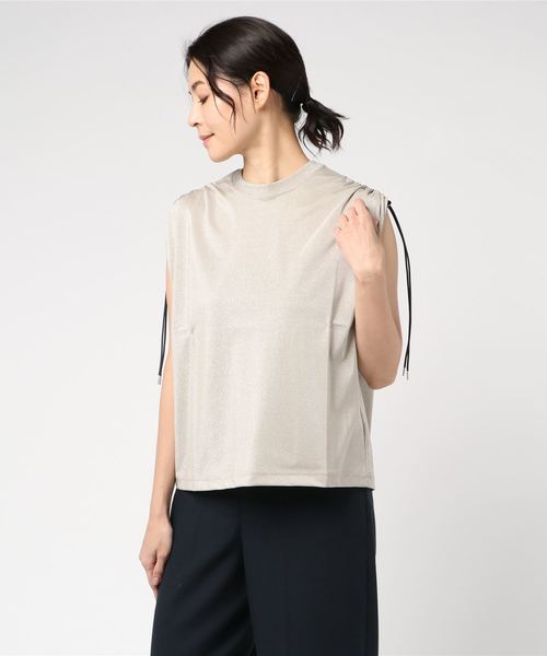 JOHN LAWRENCE SULLIVAN（ジョンローレンスサリバン）の「GATHERED SLEEVELESS TOP（Tシャツ/カットソー・レディース・ブラック/ベージュ・MEDIUM）」の2枚目の写真