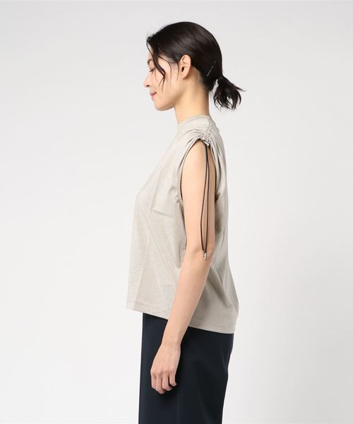 JOHN LAWRENCE SULLIVAN（ジョンローレンスサリバン）の「GATHERED SLEEVELESS TOP（Tシャツ/カットソー・レディース・ブラック/ベージュ・MEDIUM）」の3枚目の写真