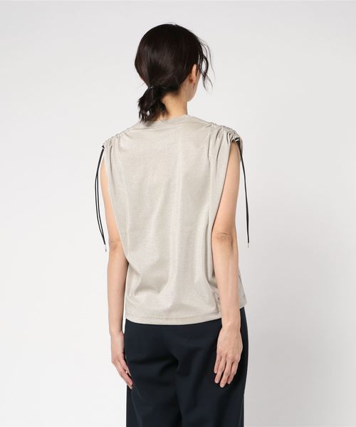 JOHN LAWRENCE SULLIVAN（ジョンローレンスサリバン）の「GATHERED SLEEVELESS TOP（Tシャツ/カットソー・レディース・ブラック/ベージュ・MEDIUM）」の4枚目の写真
